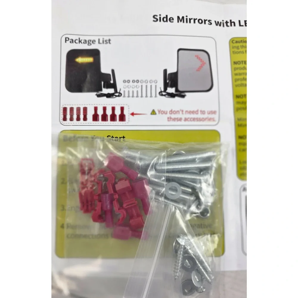 Golf Cart Side Mirrors w/LED Orange Turn Signal Blinkers w/Hdware & Instructions